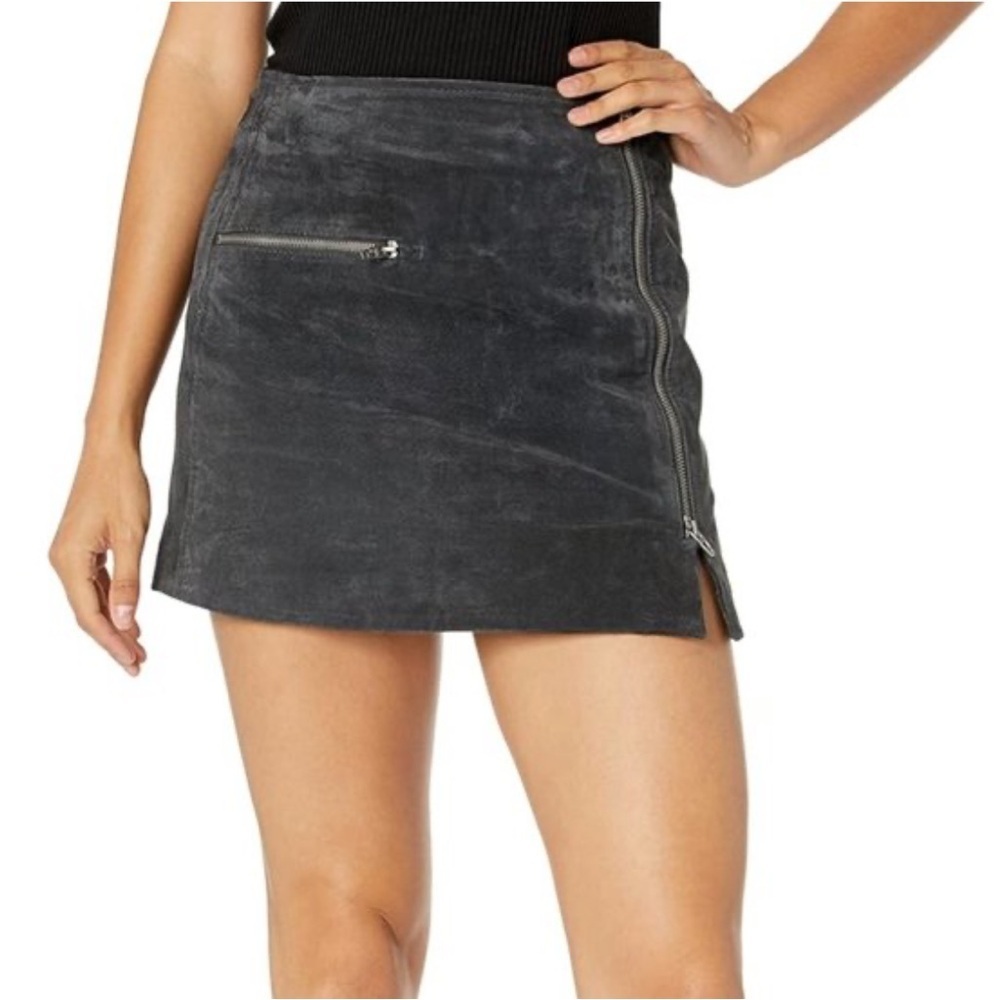 100% Leather Blank NYC Charcoal Suede Mini Skirt
